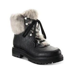 Sun Stone Womens 8 M Black Faux Leather Fur Cuff Lace Up Combat Boots NIB GJ2